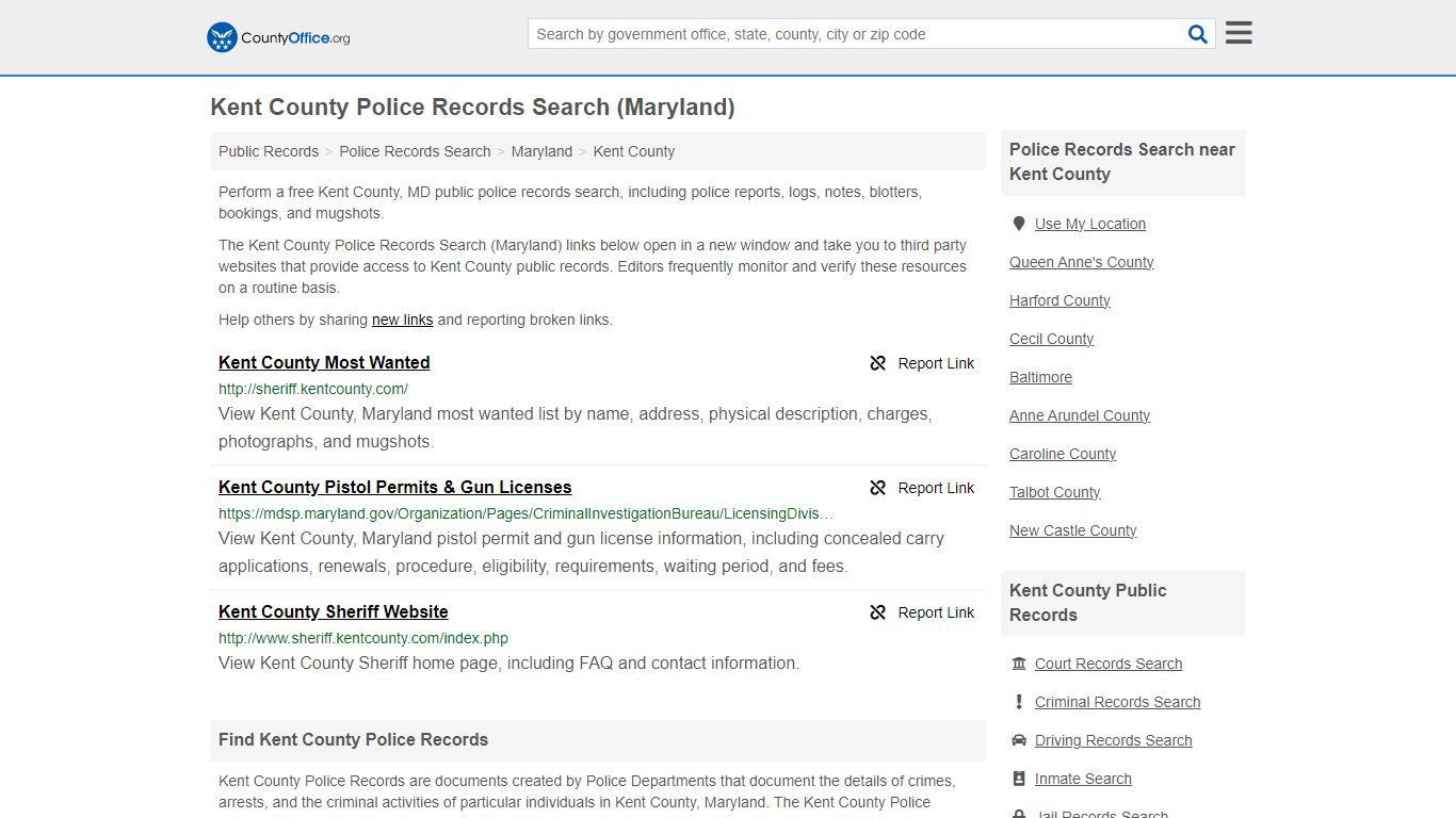Kent County Police Records Search (Maryland) - County Office